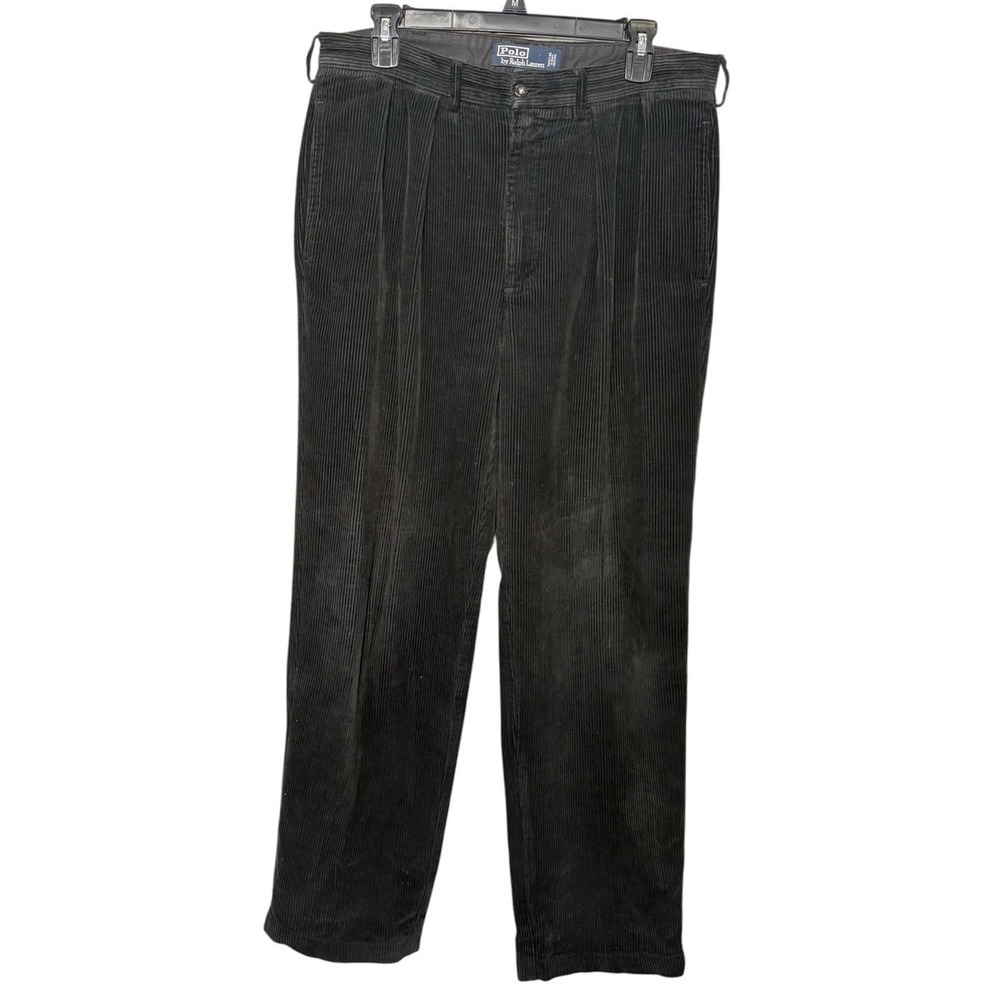 Vintage Polo Ralph Lauren Andrew Black Corduroy Pants Size 34x30 Pleated